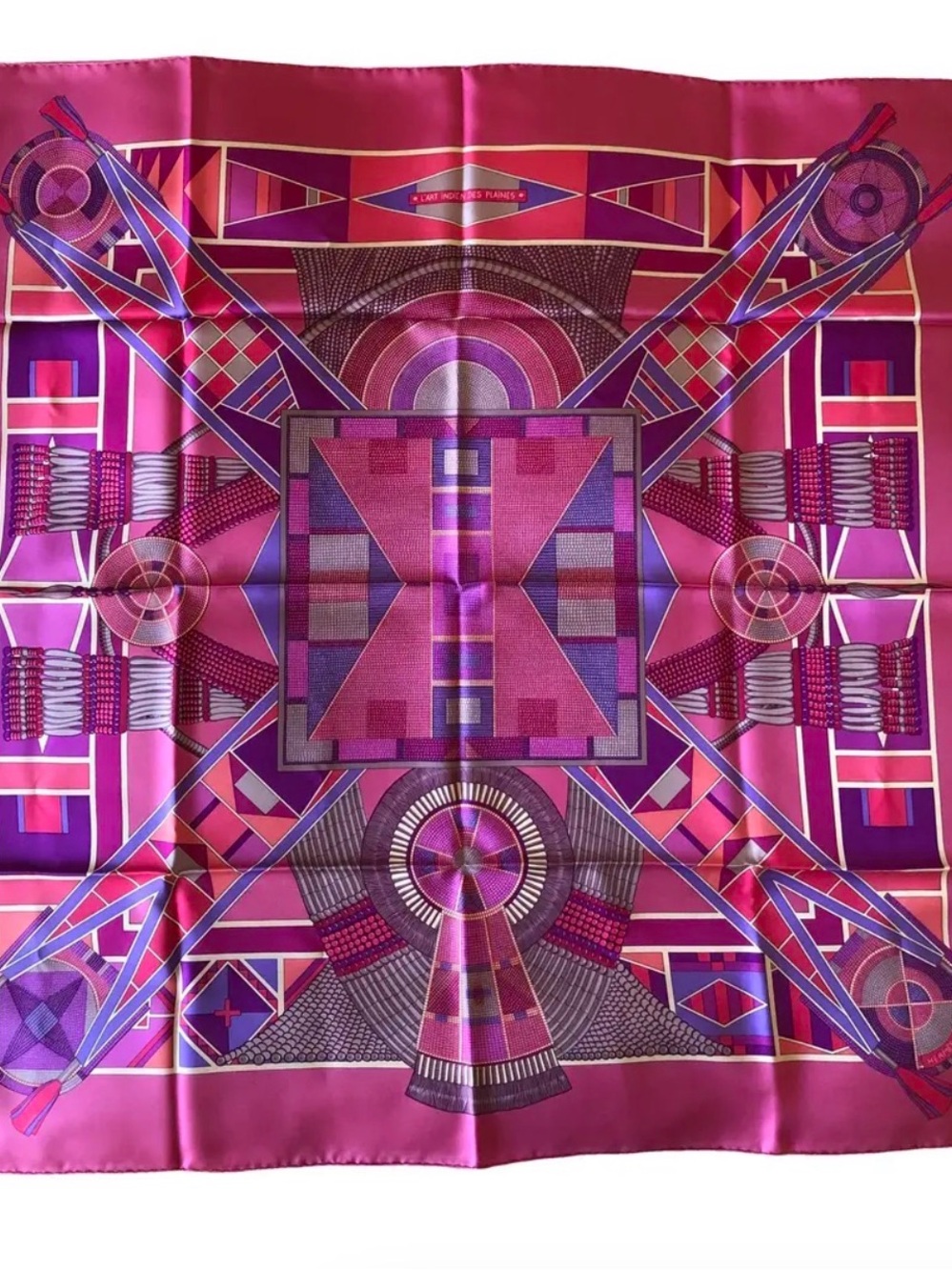 Hermes Pink & Purple Geometric Silk Scarf